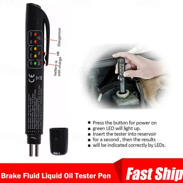 Brake Fluid Liquid Tester Auto Brake Diagnostic Testing Tool Hydraulic Fluid Liquid Oil Moisture Analyzer With 5 LED Indicators Brake Testing Tool