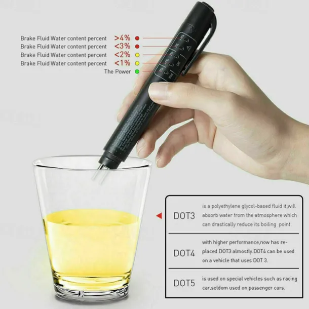 Brake Fluid Liquid Tester Auto Brake Diagnostic Testing Tool Hydraulic Fluid Liquid Oil Moisture Analyzer With 5 LED Indicators Brake Testing Tool