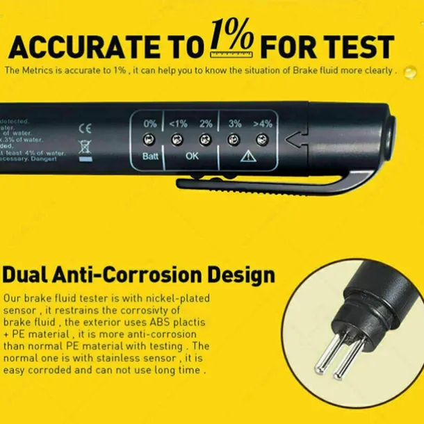 Brake Fluid Liquid Tester Auto Brake Diagnostic Testing Tool Hydraulic Fluid Liquid Oil Moisture Analyzer With 5 LED Indicators Brake Testing Tool
