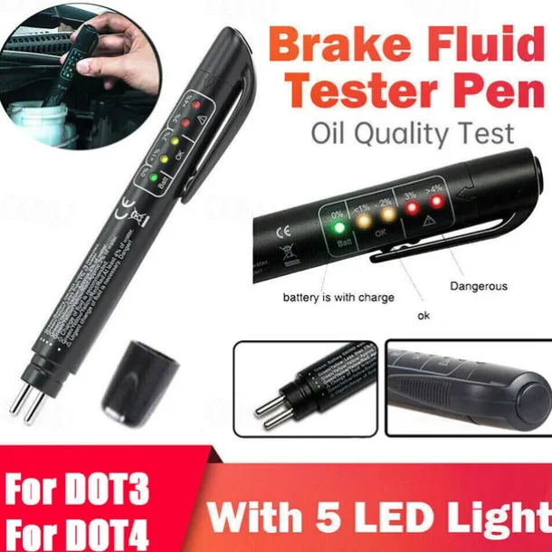 Brake Fluid Liquid Tester Auto Brake Diagnostic Testing Tool Hydraulic Fluid Liquid Oil Moisture Analyzer With 5 LED Indicators Brake Testing Tool
