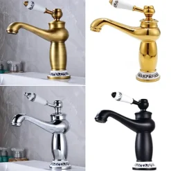 Brass Bathroom Sink Faucet,Ti-PVD Finish Single Handle One Hole Bath Taps with Hot and Cold Switch and Ceramic Valve