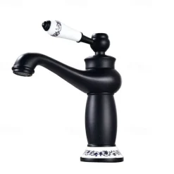 Brass Bathroom Sink Faucet,Ti-PVD Finish Single Handle One Hole Bath Taps with Hot and Cold Switch and Ceramic Valve