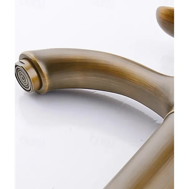 Brass Bathroom Sink Faucet,Waterfall Antique Brass Widespread Water Flow Single Handle One Hole Bath Taps with Hot and Cold Switch