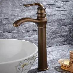 Brass Bathroom Sink Faucet,Waterfall Antique Brass Widespread Water Flow Single Handle One Hole Bath Taps with Hot and Cold Switch
