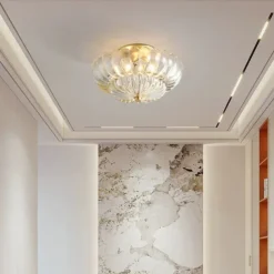 Brass Ceiling Light 30cm E14 3-Light Ceiling Light Fixture with Glass Shade Vintage Home Entryway Flush Mount Ceiling Light Bathroom Close to Ceiling Light Fixtures 110-240V