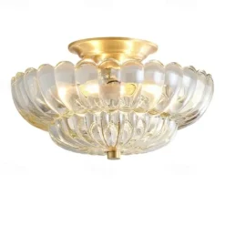 Brass Ceiling Light 30cm E14 3-Light Ceiling Light Fixture with Glass Shade Vintage Home Entryway Flush Mount Ceiling Light Bathroom Close to Ceiling Light Fixtures 110-240V