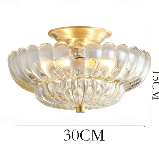 Brass Ceiling Light 30cm E14 3-Light Ceiling Light Fixture with Glass Shade Vintage Home Entryway Flush Mount Ceiling Light Bathroom Close to Ceiling Light Fixtures 110-240V