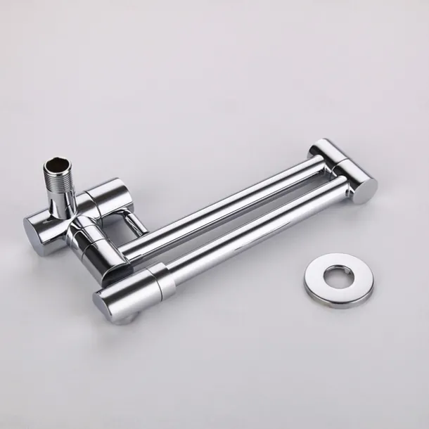 Brass Kitchen Faucet,Silvery Wall Mounted Rotatable Foldable Single Handle One Hole Bath Taps with Cold Water Only