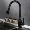 Brass Kitchen Faucet,Single Handle One Hole Oil-rubbed Bronze Pull-out Spray Widespread Tall High Arc Vessel Antique Kitchen Taps with Hot and Cold Switch