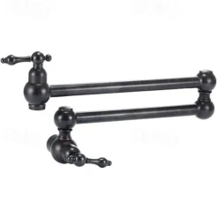 Brass Kitchen Faucet，Two Handles One Hole Antique Copper Pot Filler Wall Mounted Foldable Widespread Kitchen Taps