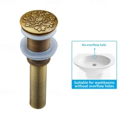 Brass Pop Up Sink Drain Stopper with Overflow Bathroom Faucet Vessel Vanity Sink Drainer