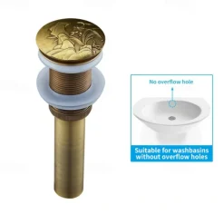 Brass Pop Up Sink Drain Stopper with Overflow Bathroom Faucet Vessel Vanity Sink Drainer