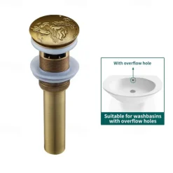 Brass Pop Up Sink Drain Stopper with Overflow Bathroom Faucet Vessel Vanity Sink Drainer
