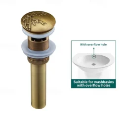Brass Pop Up Sink Drain Stopper with Overflow Bathroom Faucet Vessel Vanity Sink Drainer