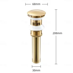 Brass Pop Up Sink Drain Stopper with Overflow Bathroom Faucet Vessel Vanity Sink Drainer(Golden)