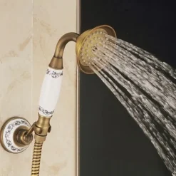 Brass Shower Faucet Set,Two Handles One Hole Wall Installation Waterfall Portable Spray Pull out Handshower with Cold/Hot Water