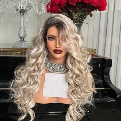 Brazilian Hair Ash Blonde Glueless 5x5 Lace Closure Wigs Free Part Ombre Colored 13x4 Lace Front Wig with Baby Hair for Women