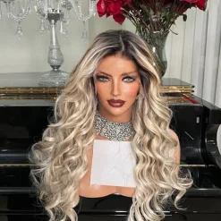 Brazilian Hair Ash Blonde Glueless 5x5 Lace Closure Wigs Free Part Ombre Colored 13x4 Lace Front Wig with Baby Hair for Women