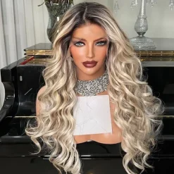 Brazilian Hair Ash Blonde Glueless 5x5 Lace Closure Wigs Free Part Ombre Colored 13x4 Lace Front Wig with Baby Hair for Women