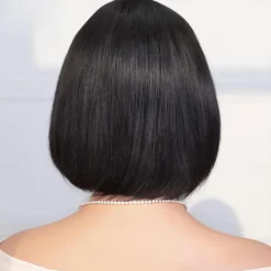 Brazilian Human Hair Wig with Bangs Remy Straight Hair Bob Wigs Full Machine Made Wig for Women 8-14Inches Glueless Bob Wig