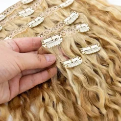 Brazilian P27-613 Water Wave Blonde Human Hair Extensions Unprocessed Human Hair Bundles Weft 1PC 100g Piano Color (18 100G Clip In Human Hair