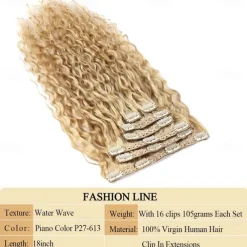 Brazilian P27-613 Water Wave Blonde Human Hair Extensions Unprocessed Human Hair Bundles Weft 1PC 100g Piano Color (18 100G Clip In Human Hair