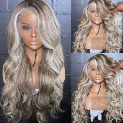 Brazilian Raw Remy Hair Wavy Highlight Ash Blonde Glueless 5x5 Lace Closure Glueless Wigs Colored 13x4 Lace Frontal Wig Pre-Plucked For Women
