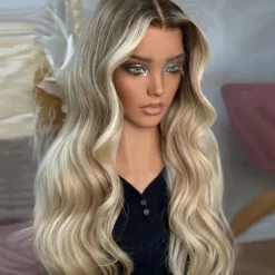 Brazilian Remy Hair Ash Blonde Highlight Ombre Glueless 5x5 Lace Closure Wigs Body Wave Lace Front Wig Natural Hairline Pre-Plucked For Women