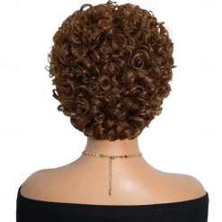 Brazilian Short Pixie Afro Kinky Curly Wigs for Women Glueless Brown Colored Hair Bob Wig With Bangs 6 inch Human Hair Wig