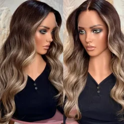 Brazilian Virgin Hair Glueless 5x5 Lace Closure Wigs Ash Blonde Ombre Highlight Lace Frontal Wig Natural Hairline Pre-Plucked For Women