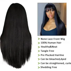 Brazilian Virgin Straight Human Hair Wigs with Bangs 8-30 inch None Lace Front Wigs Machine Made Wigs for Black Women Natural Color