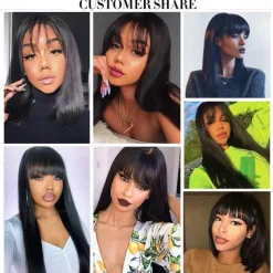 Brazilian Virgin Straight Human Hair Wigs with Bangs 8-30 inch None Lace Front Wigs Machine Made Wigs for Black Women Natural Color