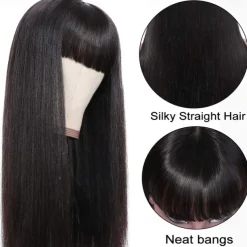 Brazilian Virgin Straight Human Hair Wigs with Bangs 8-30 inch None Lace Front Wigs Machine Made Wigs for Black Women Natural Color