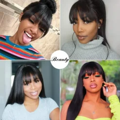 Brazilian Virgin Straight Human Hair Wigs with Bangs 8-30 inch None Lace Front Wigs Machine Made Wigs for Black Women Natural Color