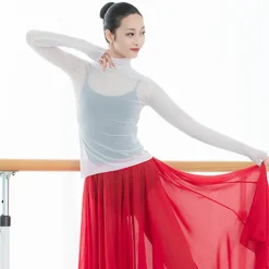 Breathable Ballet Top Split Joint Women's Training Performance Long Sleeve Tulle