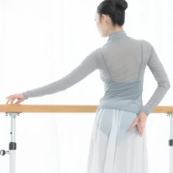 Breathable Ballet Top Split Joint Women's Training Performance Long Sleeve Tulle