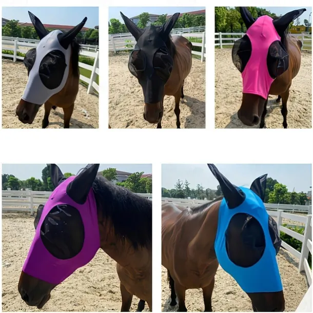 Breathable Horse Fly Mask With Ear, Mosquito Protection Mask, Horseback Riding Equestrian Equipment
