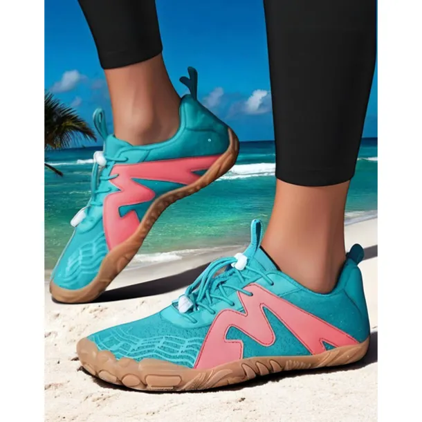 Breathable Wide Fit Water Shoes for Women – Stylish Color-block Barefoot Aqua Shoes for Beach, Kayaking, Swimming & Travel, Quick-Drying Lightweight Swim Footwear