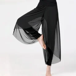 Breathable Women's Pants Casual Activewear Pants Pure Color Splicing Training Performance High Cotton Blend Tulle Adults' Bottoms