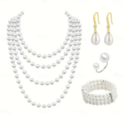 Bridal Jewelry Sets 1 set Imitation Pearl Rhinestone 1 Ring Earrings Necklace Bracelets Women's Elegant Stylish Jewelry Set For Wedding Special Occasion Party Evening Wear