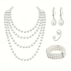 Bridal Jewelry Sets 1 set Imitation Pearl Rhinestone 1 Ring Earrings Necklace Bracelets Women's Elegant Stylish Jewelry Set For Wedding Special Occasion Party Evening Wear