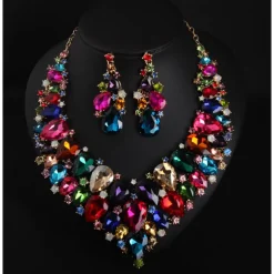 Bridal Jewelry Sets 1 set Crystal Rhinestone Alloy 1 Necklace Earrings Women's Statement Colorful Cute Fancy Pear irregular Jewelry Set For Party Wedding