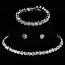 Bridal Jewelry Sets Three-piece Suit Rhinestone Chrome 1 Necklace 1 Bracelet Earrings Women's Elegant Fashion Holiday Retro Precious Round Jewelry Set For Party Wedding Gift / Engagement