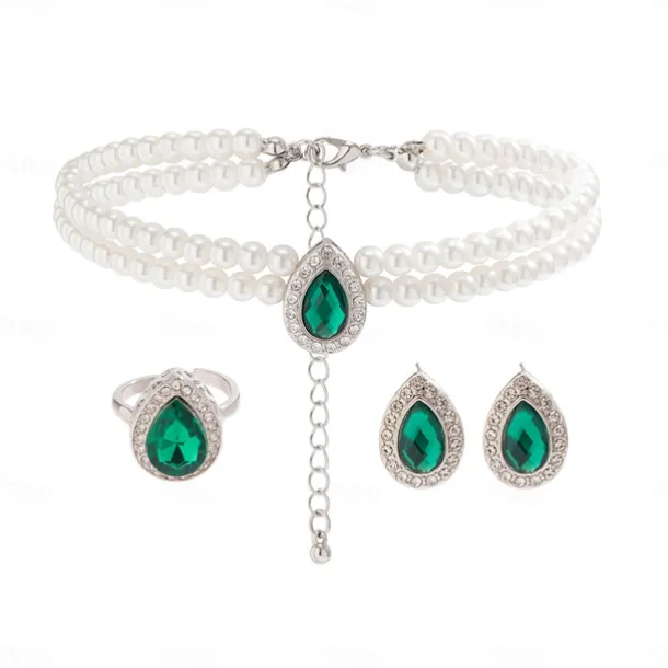 Bridal Jewelry Sets Three-piece Suit Zircon Rhinestone 1 Necklace 1 Ring Earrings Women's Elegant Sweet Lovely Geometrical Love Precious Jewelry Set For Wedding Gift