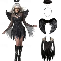 Bride Fallen Angel Ghost Bride Halloween Cosplay Costume Outfits Angels of Death Cosplay Vacation Dress Sexy Fashion Double Layered Teen Adults' Women's Female Carnival Masquerade Day of the Dead