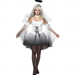 Bride Fallen Angel Ghost Bride Halloween Cosplay Costume Outfits Angels of Death Cosplay Vacation Dress Sexy Fashion Double Layered Teen Adults' Women's Female Carnival Masquerade Day of the Dead