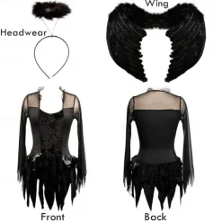 Bride Fallen Angel Ghost Bride Halloween Cosplay Costume Outfits Angels of Death Cosplay Vacation Dress Sexy Fashion Double Layered Teen Adults' Women's Female Carnival Masquerade Day of the Dead