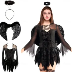 Bride Fallen Angel Ghost Bride Halloween Cosplay Costume Outfits Angels of Death Cosplay Vacation Dress Sexy Fashion Double Layered Teen Adults' Women's Female Carnival Masquerade Day of the Dead