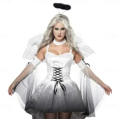 Bride Fallen Angel Ghost Bride Halloween Cosplay Costume Outfits Angels of Death Cosplay Vacation Dress Sexy Fashion Double Layered Teen Adults' Women's Female Carnival Masquerade Day of the Dead