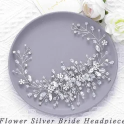 Bride Flower Wedding Hair Vine Crystal Bridal Hair Piece Rhinestone Party Hair Accessories Leaf Hair Jewelry Bead Headpiece for Women and Girls